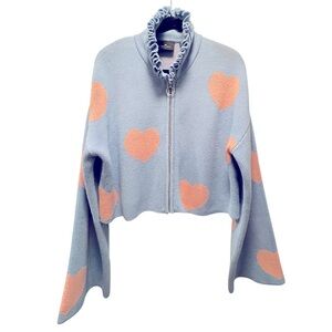 Lazy Oaf Love Me Forever Blue and Pink Zip Up Cardigan- Size M